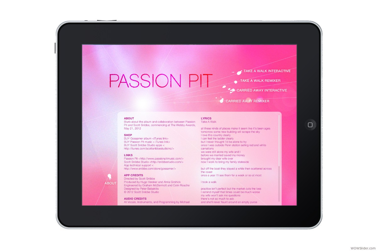 Passion Pit Gossamer- Info Screen 